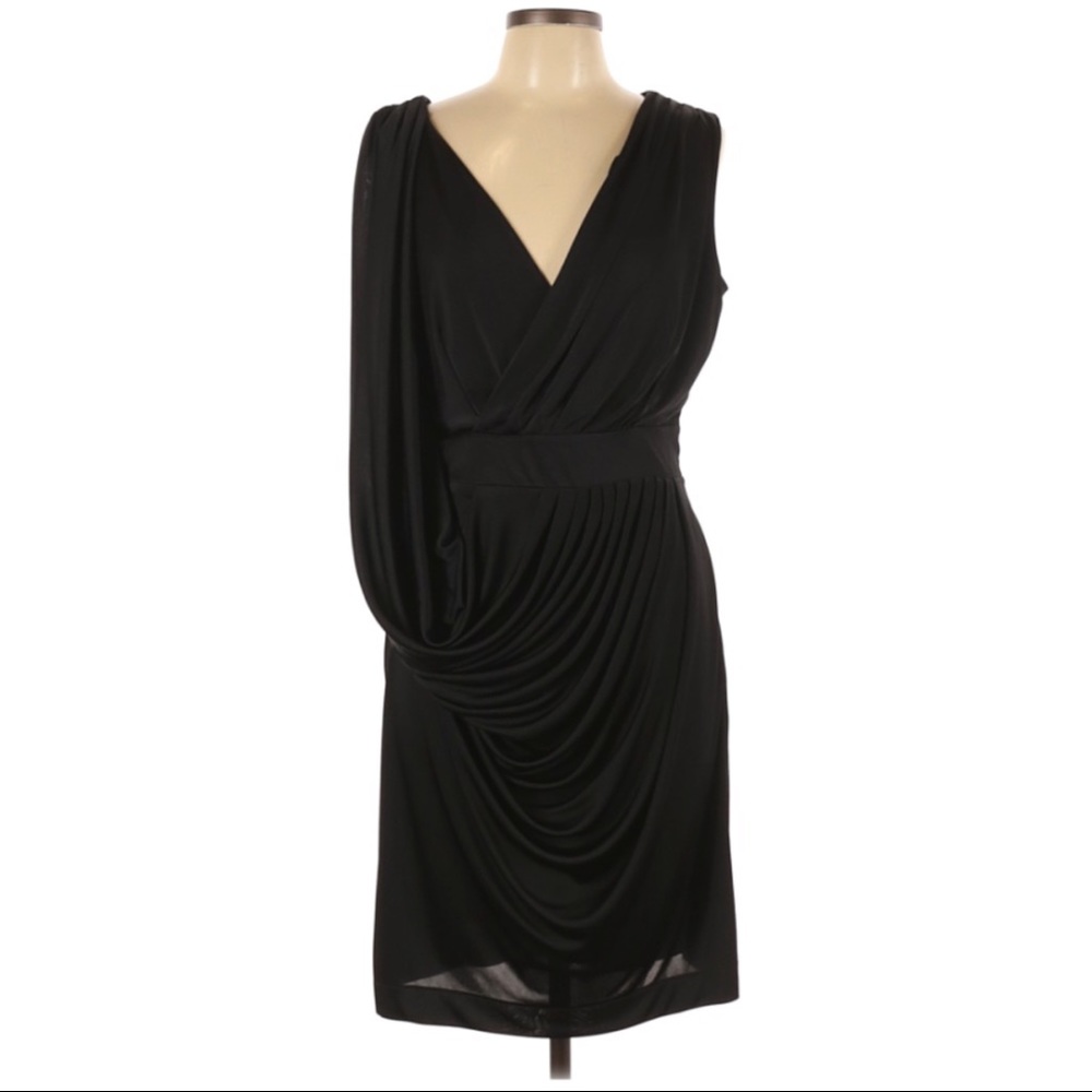Antonio Melani Drape Shoulder Cocktail Dress Black
